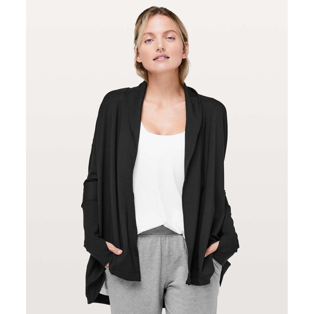 Lululemon Back in Action Wrap Black Open Front Cardigan Size 6